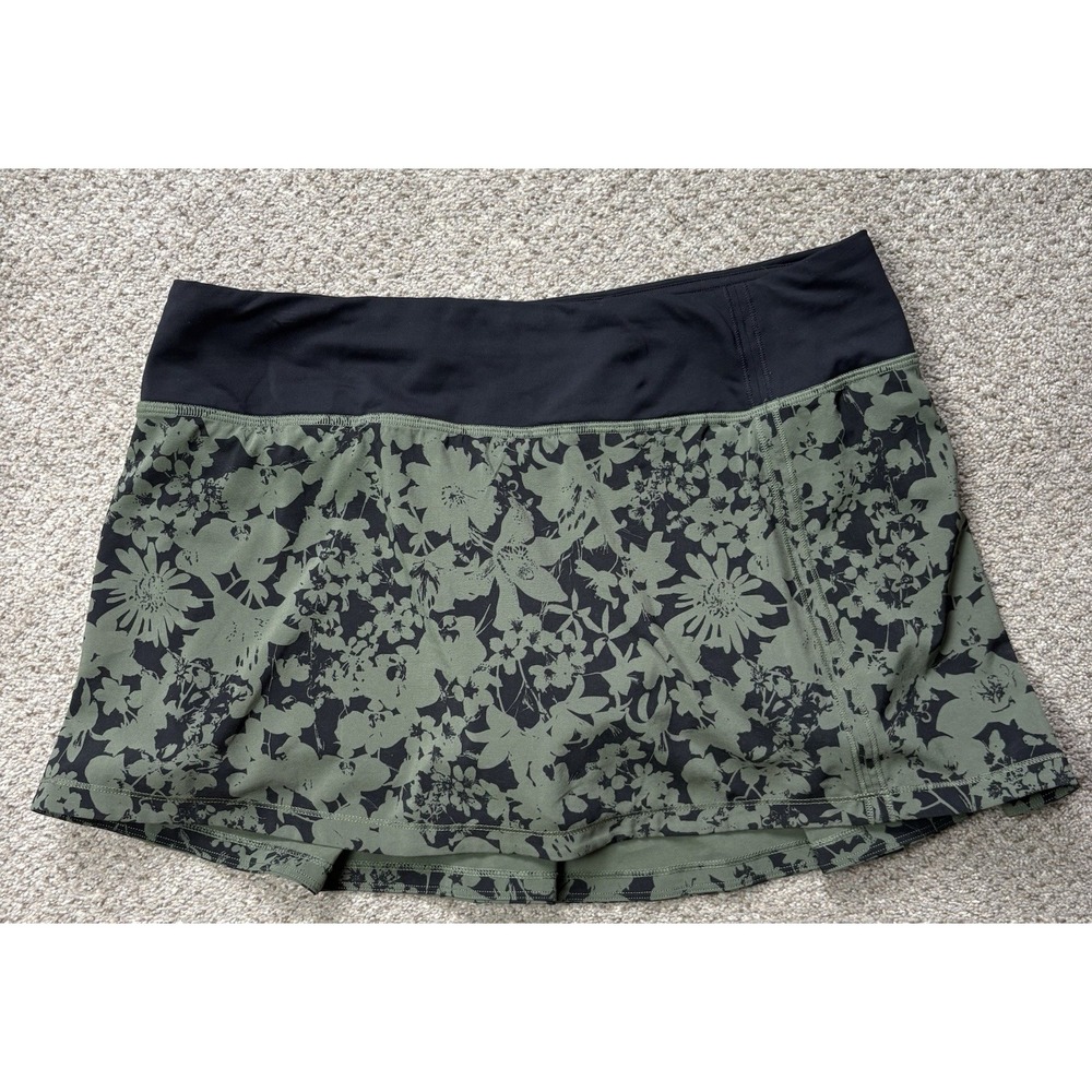 Lululemon Pace Rival Mid-Rise Skirt Skort Womens Size 8 Green Black Floral - Picture 2 of 6